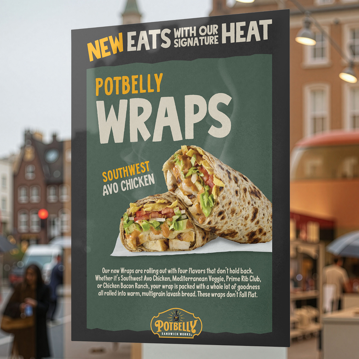 Potbelly veggie hot wrap window ad